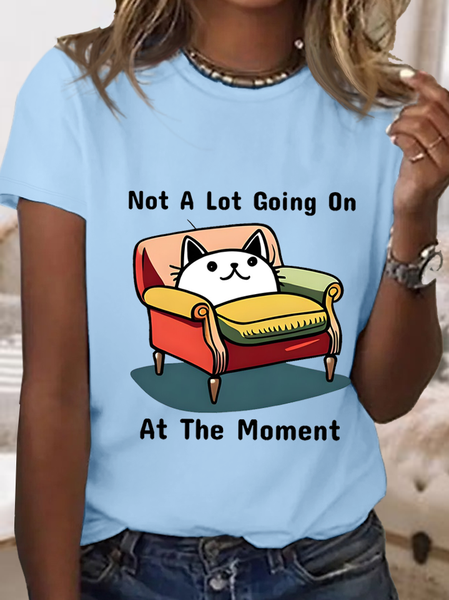 

Women's Funny Cat Not A Lot Going On At The Moment Casual Cotton T-Shirt, Light blue, T-shirts