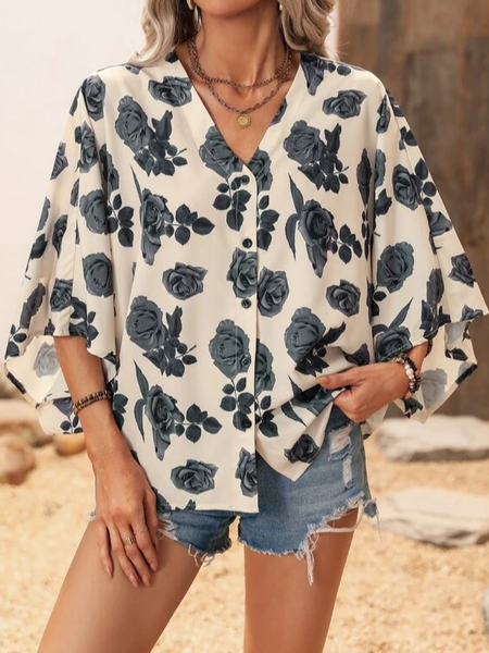 

Loose Casual V Neck Blouse, Apricot, Shirts & Blouses
