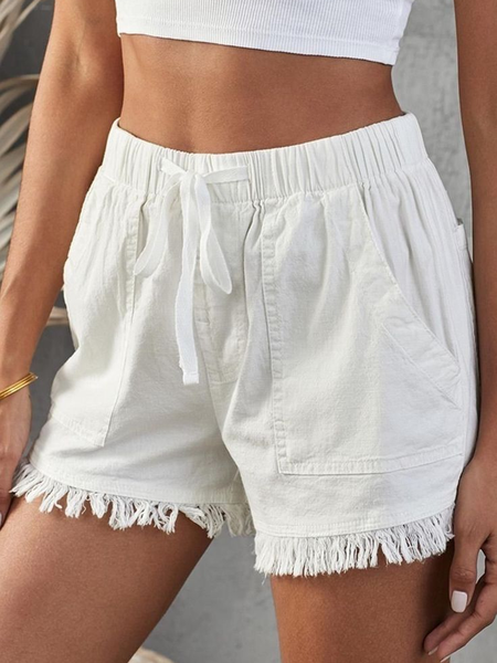 

Linen Loose Cotton And Linen Plain Shorts, White, Shorts