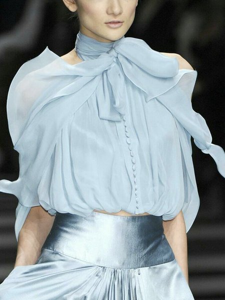 

Others Elegant Regular Fit Plain Shirt, Blue, Blouses and Shirts