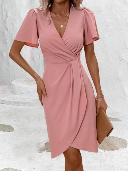 

V Neck Simple Knitted Regular Fit Dress, Pink, Dresses