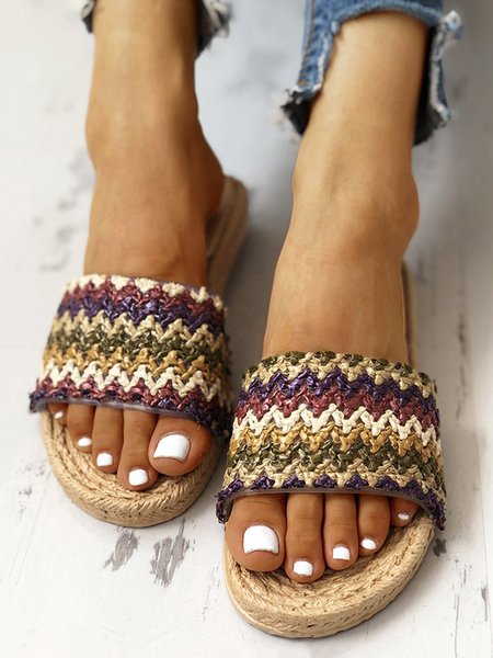 

Multicolor Braided Waterproof Beach Slippers, Slippers