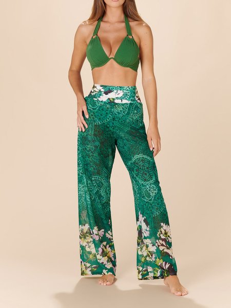 

Vacation Floral Printing Bikini With Cover Up, Green, Bikini Sets