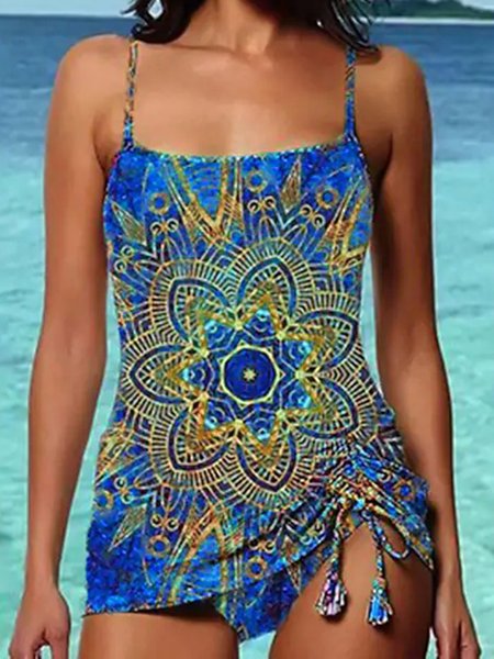 

Ethnic Printing Vacation Tankini, Blue, swimwear>>Tankinis