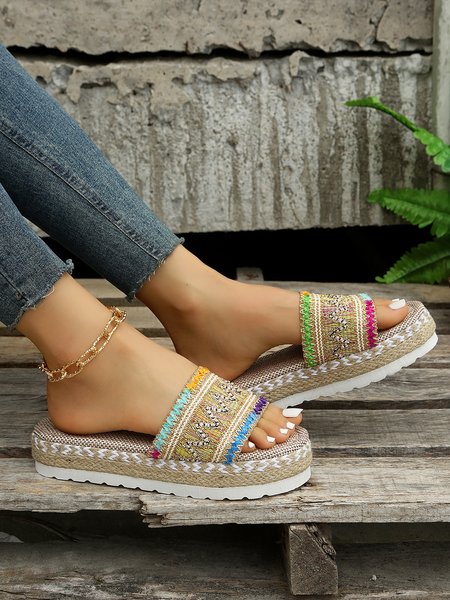 

Color Block Espadrille Platform Slide Sandals, Beige, Sandals