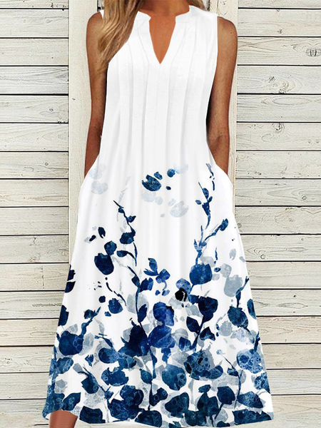 

Notched Regular Fit Floral Casual Dress, White, Dresses
