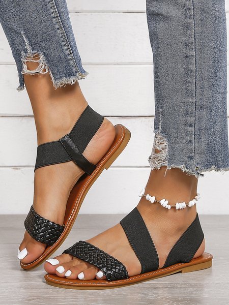 

Vintage Braided Strap Elastic Slip On Sandals, Black, Sandals