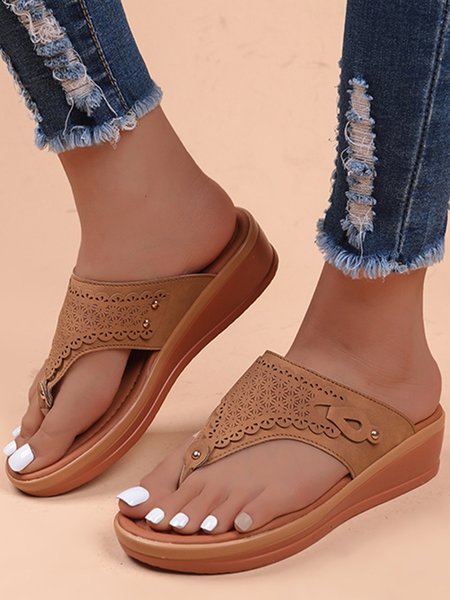 Casual Retro Flip Sandals, Brown, Sandals