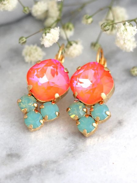 

Casual Diamond Contrast Earrings Wedding Party Women's Jewelry, Golden, Earrings