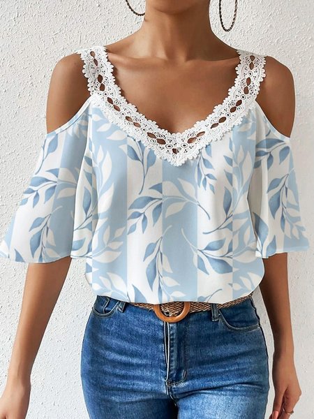 

Leaves Casual Lace Loose Shirt, White, Blouses