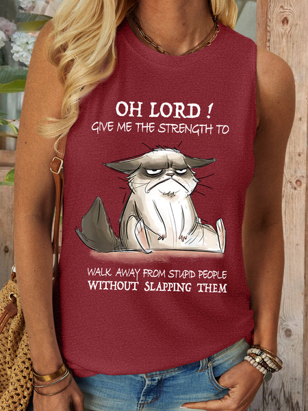 

Women's Funny Word Oh Lord Give Me The Strength To Walk Away From Stupid People Without Slapping Them Tank Top, Red, Tank Tops