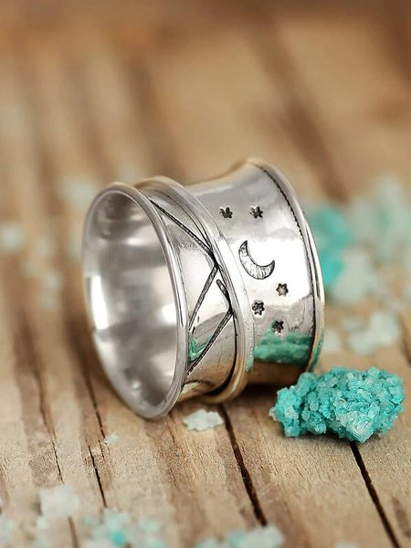 

Vintage Silver Metal Embossed Distressed Ring Ethnic Casual Women's Jewelry, Rings