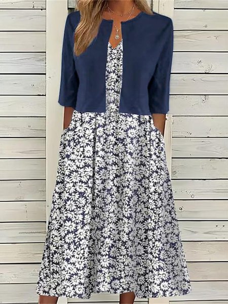 

Wrap Elegant Loose Floral Two-Piece Set, Blue, Dresses