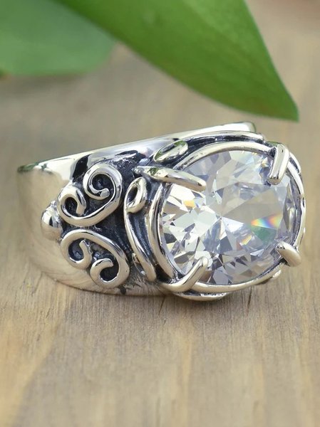 

Casual Silver Metal Diamond Ethnic Pattern Ring Wedding Party Female Jewelry, As picture, Rings