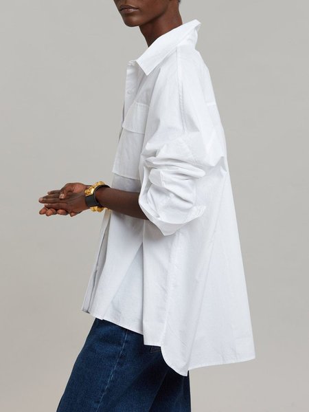 

Plus Size Shirt Collar Loose Casual Plain Blouse, White, Plus Tops