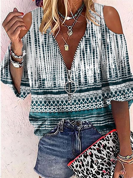 

Casual Ombre V Neck Blouse, White, Shirts & Blouses