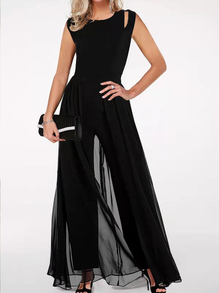 

Regular Fit Jersey Crew Neck Urban Jumpsuit, Black, Jumpsuits＆Rompers