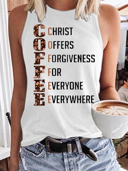 

Women‘s coffee Casual Text Letters T-Shirt, White, Tank Tops