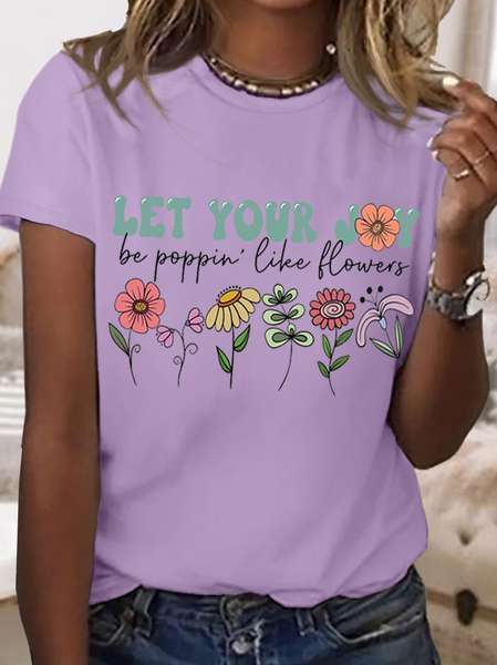

Women's Cute Let Your Joy be Poppin' Like Flowers Cotton Casual T-Shirt, Purple, T-shirts