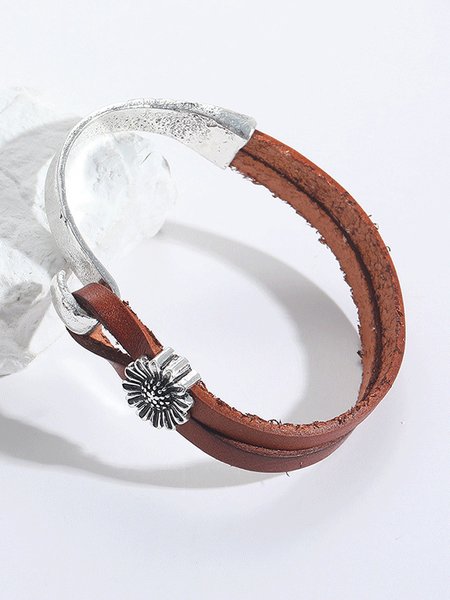 

Vintage Silver Metal Leather Bracelet Western Wind Ethnic Women Jewelry, As picture, Bracelets
