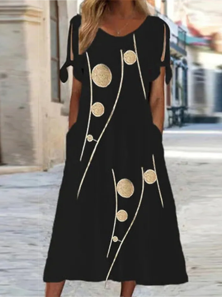 

Women's Casual Dress Midi Dress Black Short Sleeve Print Print Spring Summer Crew Neck Fashion, Dresses