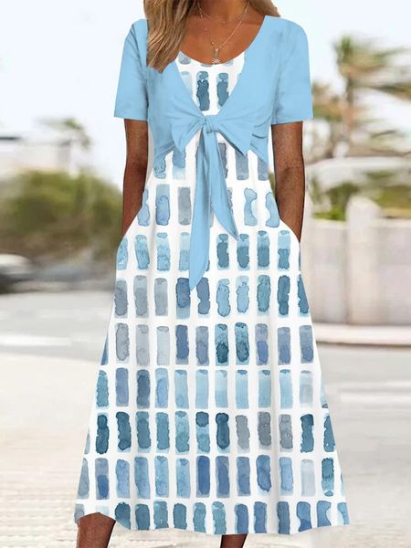 

Ombre Crew Neck Casual Regular Fit Dress, Blue, Dresses