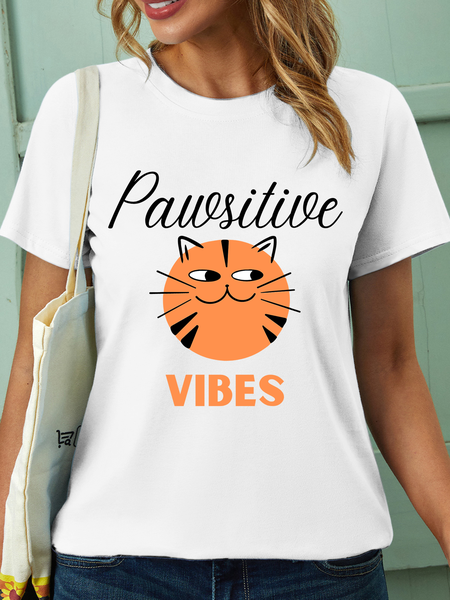 

Lilicloth X Kat8lyst Pawsitive Vibes Women’s Casual Crew Neck T-Shirt, White, T-shirts