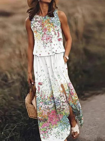 

Crew Neck Casual Regular Fit Dress, White, Dresses