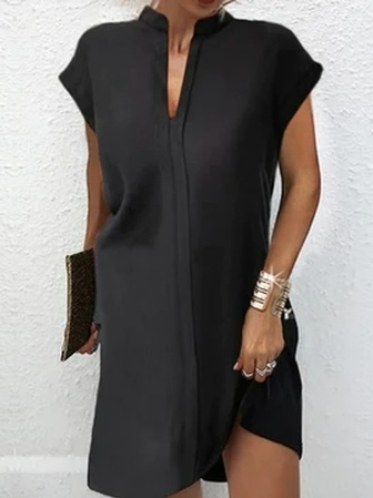 

Plain V Neck Elegant Dress, Black, Dresses