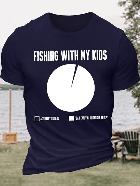

Men's Fishing With My Kids Actually Fishing Dad Can You Untangle This Graphic Printing gift for Father's Day Casual Text Letters Cotton T-Shirt, Purplish blue, T-shirts