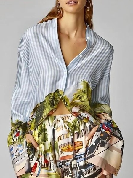 

Plus Size Shirt Collar Regular Fit Casual Blouse, As picture, Plus Tops