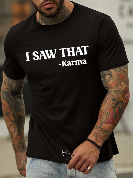 

Lilicloth X Hynek Rajtr I Saw That Karma Men’s Text Letters Casual T-Shirt, Black, T-shirts