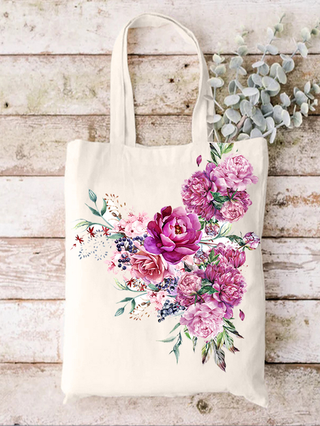 

Women's Floral Print Shopping Tote, As picture, Bags