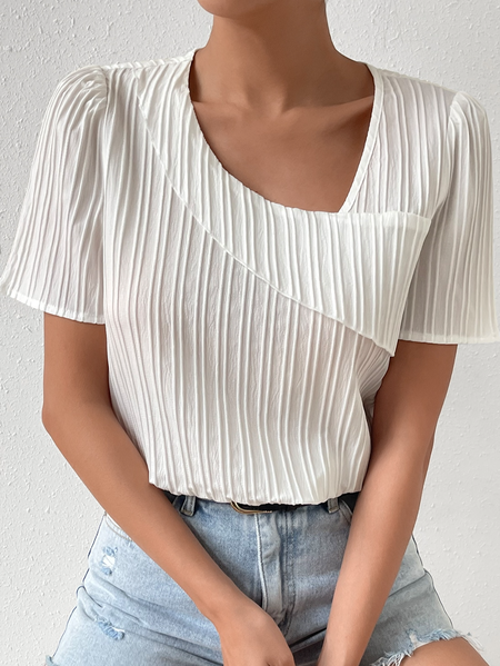 

Simple Regular Fit Plain Asymmetrical Shirt, White, Shirts & Blouses