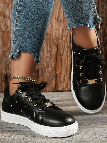 

Embossed Check Metal Beading Casual Sneakers, Black, Sneakers