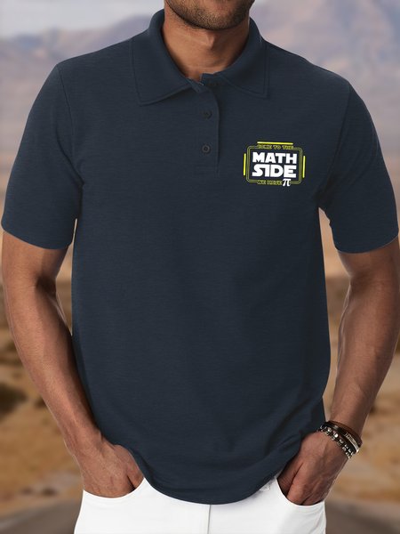 

Men's Come To The Math Side We Have Pi Funny Graphic Printing Urban Polo Collar Regular Fit Polo Shirt, Dark blue, T-shirts