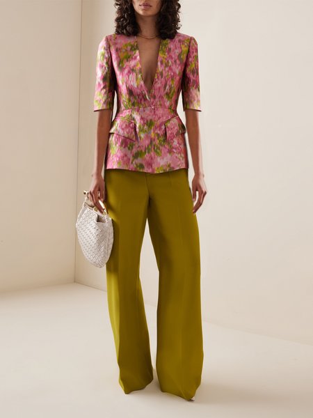

Regular Fit V Neck Floral Elegant Blazer, As picture, Blazers