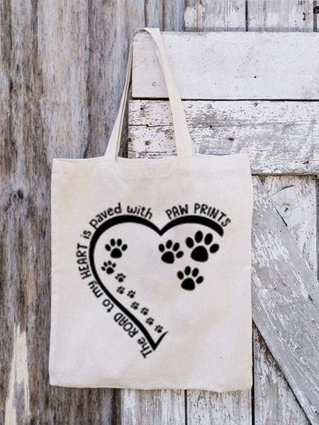 

Women's Dog Lovers The Road To My Heart Is Paved With Paw Prints Shopping Tote, White, Bags