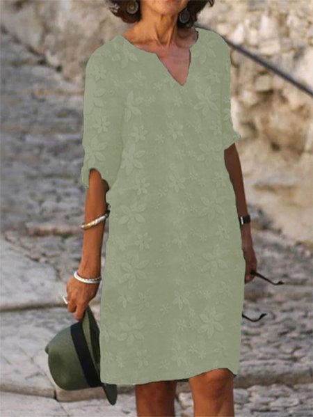 

JFN Plain Cotton-blend V Neck Dress, Green, Dresses