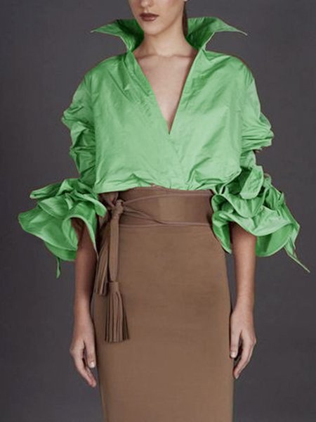 

Regular Fit Elegant Polyester Cotton Plain Blouse, Green, Blouses and Shirts