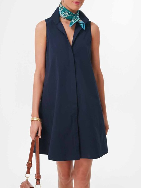 

Shirt Collar Loose Urban Sleeveless Shirt Dress, Navy blue, Mini Dresses