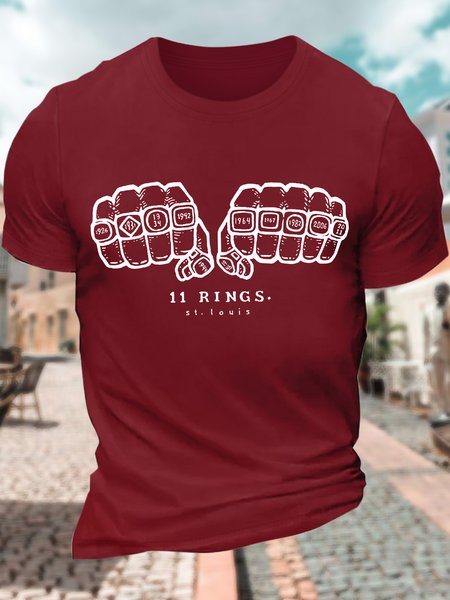 

Men’s 11 Rings Cotton Crew Neck Regular Fit Casual T-Shirt, Red, T-shirts