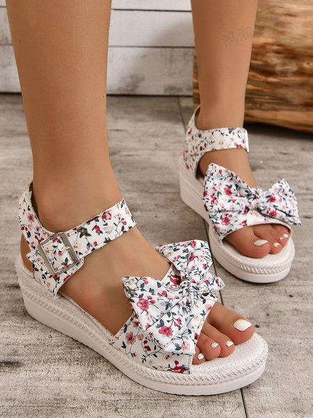 

Floral Bow Wedge Holiday Sandals, Flower, Sandals
