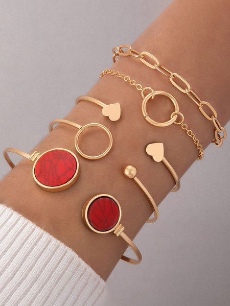 

Casual Gold Heart Geometric Multilayer Bracelet Urban Vacation Women's Jewelry, Golden, Bracelets