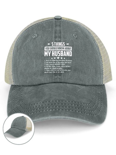 

Five Things About My Husband Top Washed Mesh-back Baseball Cap, Gray, Women's Hats