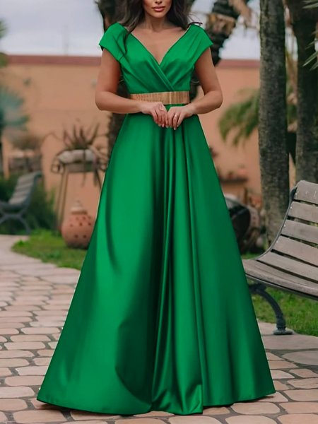 

Elegant Regular Fit Plain Sleevless Maxi Dress, Green, Maxi Dresses