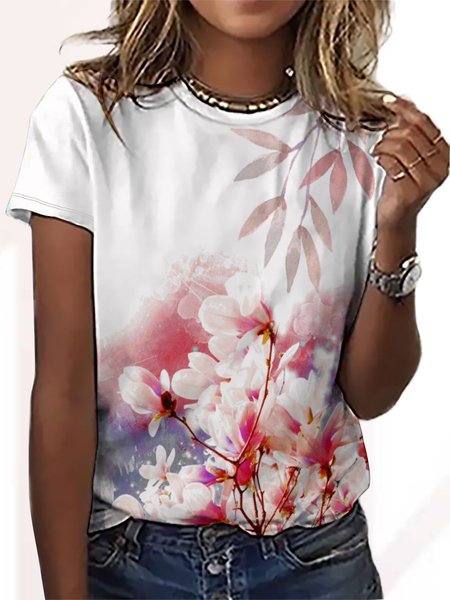 

Lilicloth x Iqs Floral Women’s Casual Crew Neck T-Shirt, As picture, T-shirts