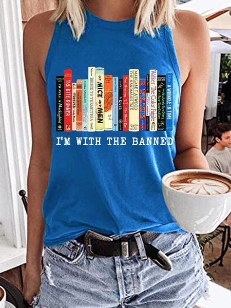 

Women's Crew Neck I'm With The Banned Casual Tank Top, Blue, Tank Tops