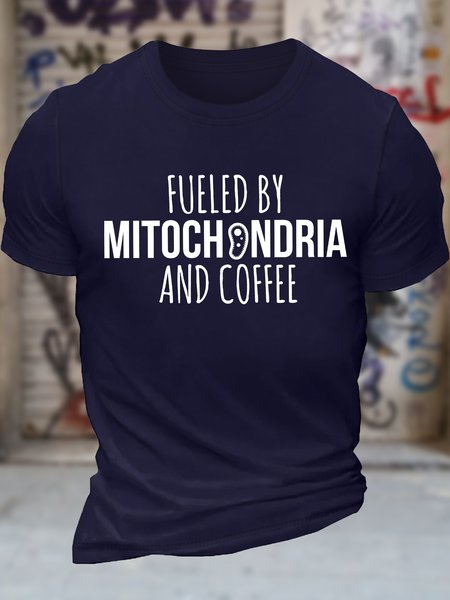 

Men's Fueled By Mitochondria And Coffee Funny Graphic Printing Cotton Casual Text Letters T-Shirt, Purplish blue, T-shirts