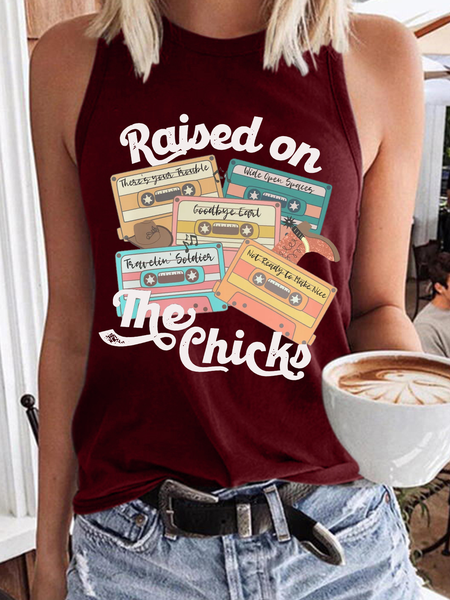 

Women's 90s Country Music Dolly Text Letters Casual Crew Neck Tank Top, Red, Tank Tops